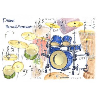7x5 Greetings Card - Drums Design