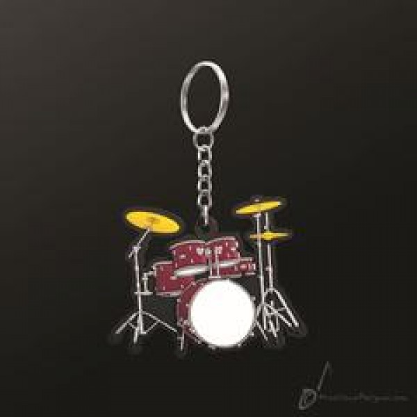 PVC drum set keyring with one detailed side in 3-D (red)